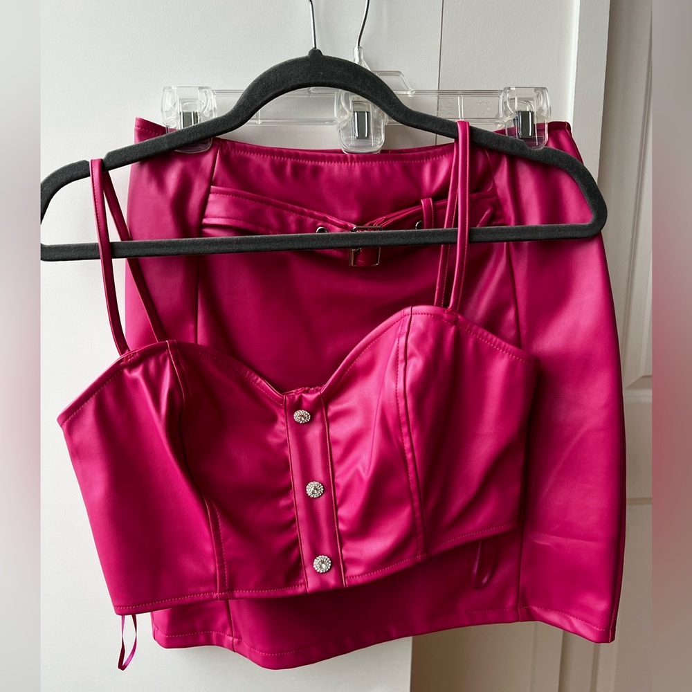 2 Piece Pink Faux Leather Fit | LOVER ERA TAYLOR SWIFT | Size S Top Size M Skirt